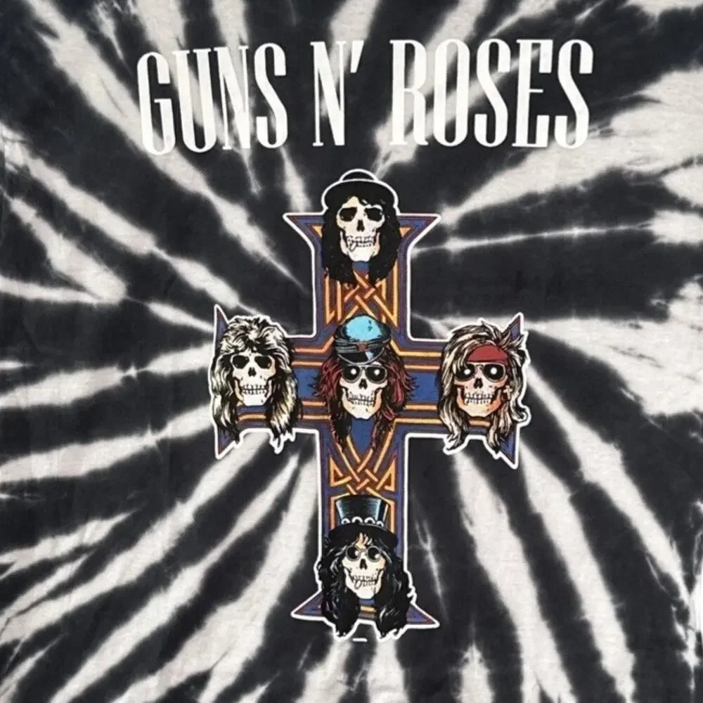 Guns N Roses Vintage Style Tie Dye Appetite for Destruction TShirt L Black White - Picture 2 of 14